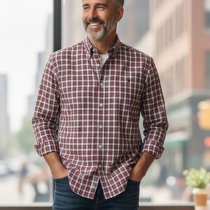 RALPH LAUREN CLASSIC FIT PLAID BUTTON DOWN LONG SLEEVES RED WHITE MEN’S SHIRT